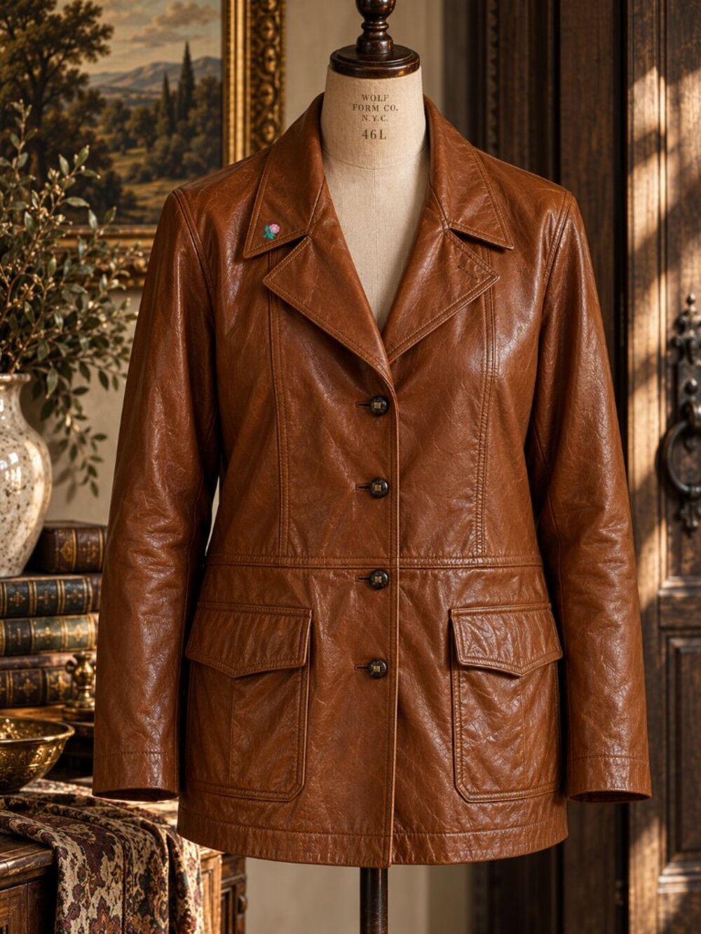 Vintage Grais Angel Skin Cabretta Leather Jacket Cognac Brown Custom Embroidered